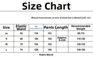 Detailed size chart for women casual puff pants with waist and length measurements