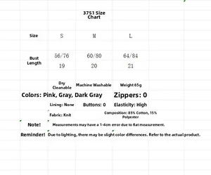 Detailed size chart and fabric specifications for cotton knit tube top and jogger set