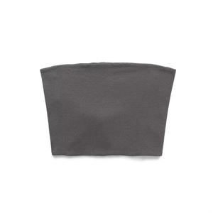 Close-up of charcoal grey ribbed tube top showing fine knit texture and minimal design