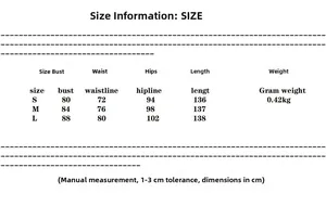 Size chart for slim fit long dress including bust, waist, and hip measurements in cm