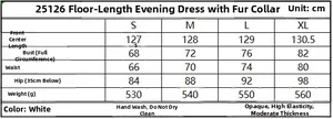 Tableau des tailles détaillé pour la robe de soirée avec mesures du S au XL