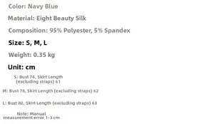 Detailed size chart for backless satin puff dress including S, M, and L measurements