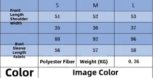 Detailed size chart for faux fur knit top showing measurements in S, M, and L sizes