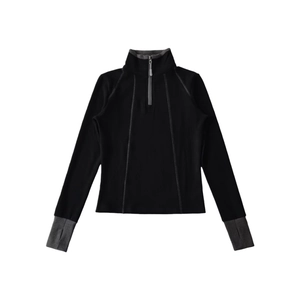 Slim fit women's half-zip thermal top with contrast stitching and thumbhole sleeves