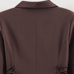 Women's 2025 dark coffee blazer featuring a stylish back seam and tie-up waist details