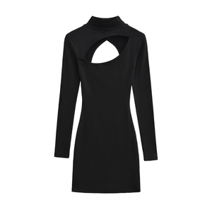Sexy schwarzes Langarm-Bodycon-Kleid mit Brust-Ausschnitt und schlanker Passform