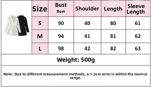 Detailed sizing guide with measurements for women's waist-tied long-sleeved blazer dress