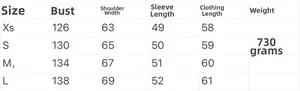 Detailed size chart for women winter cotton jacket featuring measurements from XS to L
