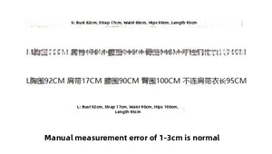 Detailed size chart for lace slip dress showing measurements in S, M, and L sizes