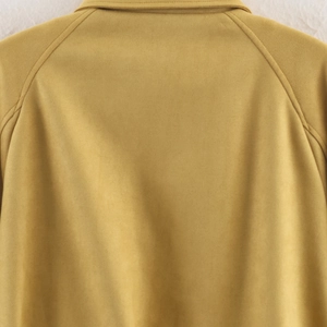 Winter mustard yellow suede bomber jacket with raglan sleeves and premium stitching