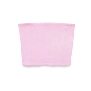Detailed view of the pink ribbed knit tube top with seamless elastic texture