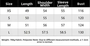 Detailed size chart for V-neck long sleeve top and pants set with precise measurements