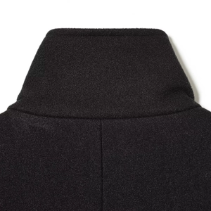 Women's black short wool blend coat featuring a stylish stand-up collar design