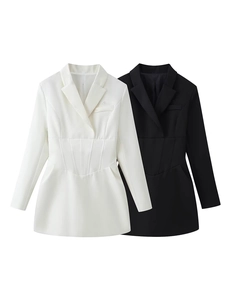 Women Elegant Blazer Dress Long Sleeve Corset Waist Mini Dress Solid Color V-Neck Business Office Party Outfits Lady
