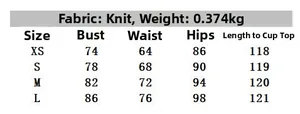 Size chart for sequin knit dress including bust, waist, hip and length measurements