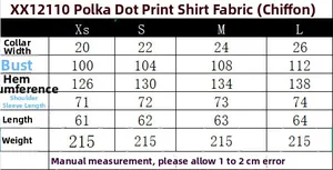 Detaillierte Größentabelle für Polka-Dot Chiffonbluse mit Brust- und Längenangaben