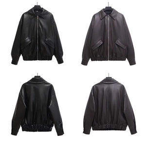 Giacca Bomber da Donna in Ecopelle Giacca in PU Larga Moda Retrò con Cerniera Manica Lunga Streetwear Giacche da Donna