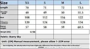 Detailed size chart for street style short coats with measurements in cm for XS to L