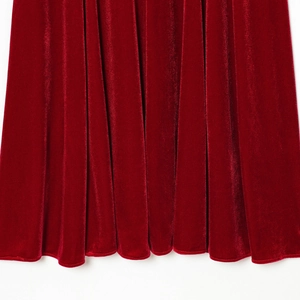 Elegant dark red velvet sleeveless backless dress with a smooth pleated hemline finish
