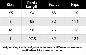 Tabella taglie pantaloni donna con misure di lunghezza vita e fianchi in centimetri