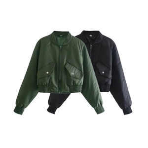 Blouson Bombardier Court Pour Femme Coupe-Vent Rembourré Avec Col Montant Poignets Nervurés Et Poches Streetwear Mode