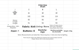 Detailed size guide and material specs for women knit zip cardigan in sizes S to L