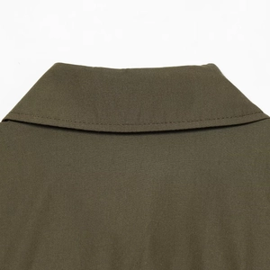 Chic olive green puff sleeve poplin shirt for women featuring a minimalist street style design