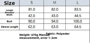Detailed size chart for slim fit blazer dress with length, bust, and sleeve measurements
