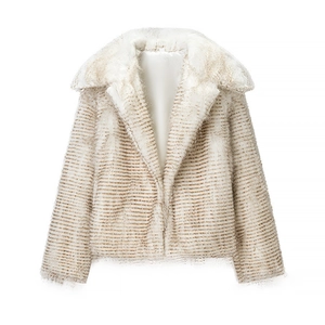 Manteau Femme Décontracté en Fausse Fourrure Streetwear Veste à Rayures avec Revers Manches Longues Vêtement Chaud pour Automne Hiver