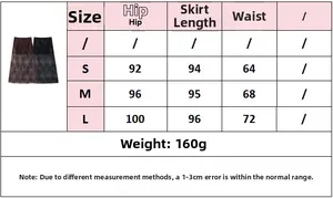 Guide des tailles pour jupe à paillettes taille haute avec mesures S, M, L en CM et poids