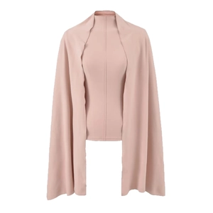 Slim-fit nude pink turtleneck velvet top with a matching shawl two-piece set for women