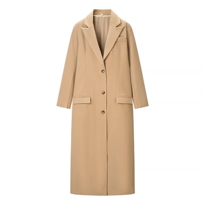 Manteau Long Décontracté Kaki pour Femme Col à Revers Simple Boutonnage Trois Boutons Trench Coat Mode de Rue Veste