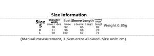 Tableau des tailles détaillé pour veste en simili cuir vert avec mesures S, M et L en cm