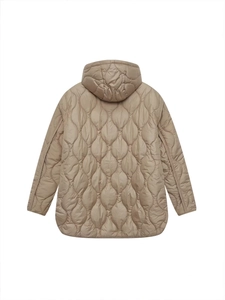 Women's khaki onion-quilted hooded jacket in a mid-length waterproof autumn design