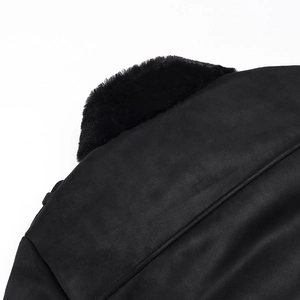 Damen Streetwear Jacke aus schwarzem Wildlederimitat mit weichem Kunstpelzkragen