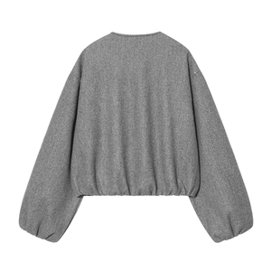 Vue arrière du blouson aviateur gris avec poignets côtelés et tissu en laine texturé