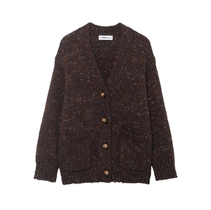 Femme Mode Col En V Cardigan En Maille Manches Longues Décontracté Moucheté Fil Nep Chandail Manteau Avec Poches Streetwear