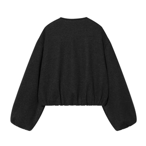 Vue arrière d'un blouson aviateur court gris foncé avec ourlet élastique froncé