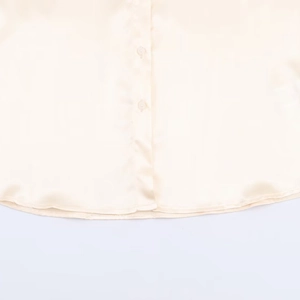 Elegant champagne satin long sleeve shirt with premium silk texture and button detail