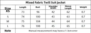 Tableau des tailles pour blazer femme en mélange à chevrons incluant les mesures XS à L