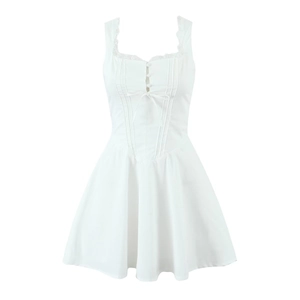 Robe Caraco Sexy Pour Femme Avec Bordure En Dentelle Corset Dos Nu Nœud Sans Manches Robe Trapèze Mini Pour Fête D'été Élégante