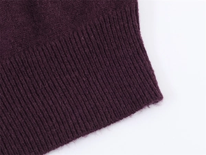 Close-up of deep purple knit sweater showing high-quality rib knit texture and material