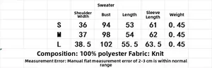 Tableau des tailles détaillé pour cardigan en tricot femme avec mesures pour S, M et L