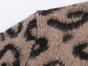 Close-up of leopard print mohair knit fabric showing soft texture and premium fibers