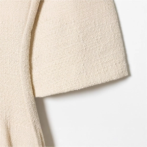 Slim fit cream white tweed dress for women with textured fabric detail for autumn winter