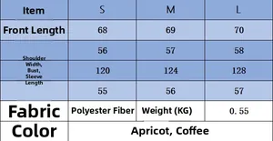 Detailed size guide table for women's hoodie set including bust, length and sleeve measures
