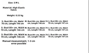 Detailed size chart for solid color high-stretch satin slim maxi dress in S, M, L