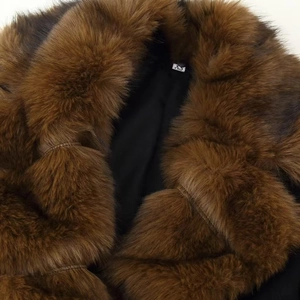 Deep brown faux fur coat with oversized lapels and premium plush texture in a slim fit
