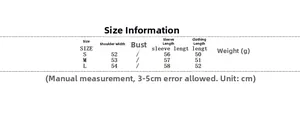 Detailed size chart for women casual short wool coat with measurements in centimeters