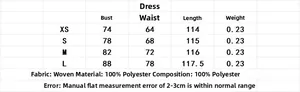 Detailed size chart for backless satin midi dress showing XS to L measurements